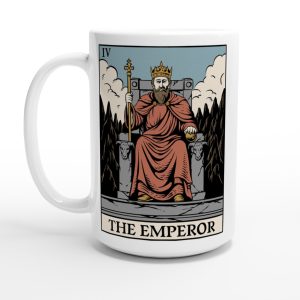 15oz white coffee mug with the emperor tarot card design