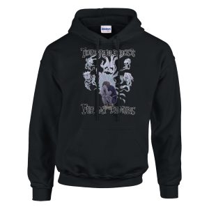 black flat lay of no exorcists for my demons hoodie