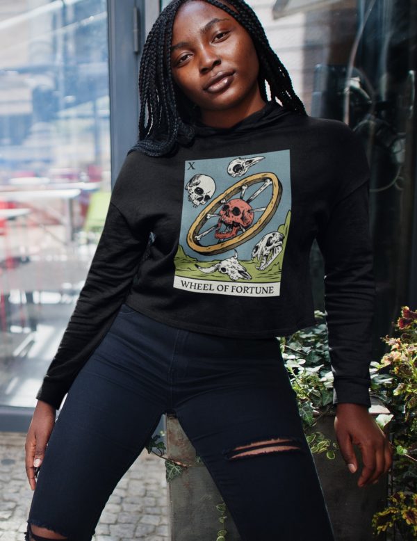 x. Wheel of Fortune Tarot Cropped Hoodie - Image 3