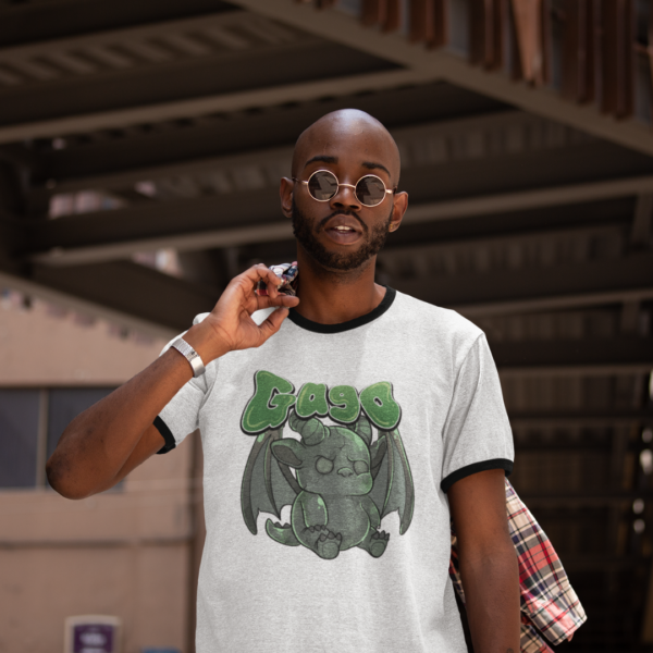 grunge man in punk style retro ringer with kawaii gargoyle design