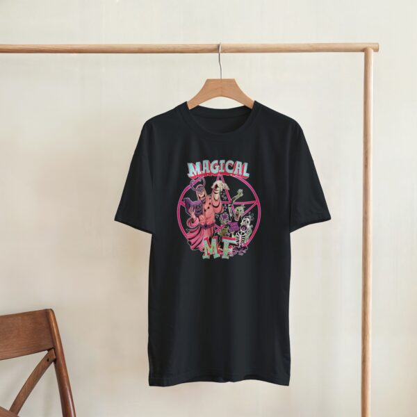 funny alternative t shirt with magical mf design on hanger