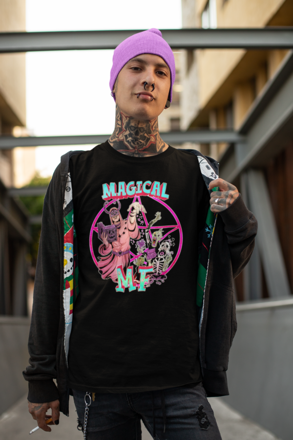 tattooed punk wearing streetwear style magical mf horror design