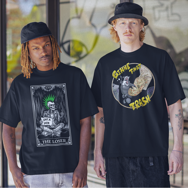 two alternative style models wearing the loser tee and gimme that trash