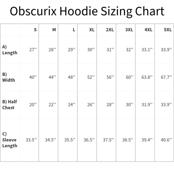 Obscurix sizing chart