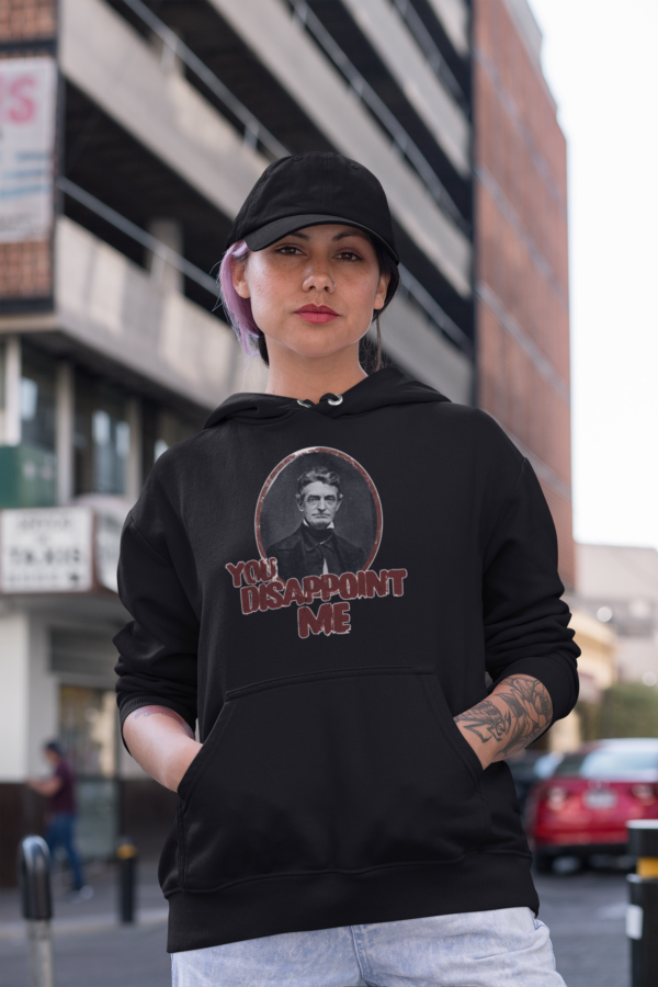 alt woman in funny john brown hoodie for leftists
