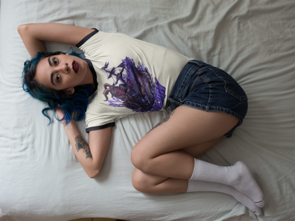 alterantive fashion model in retro style dark capricorn zodiac ringer t-shirt