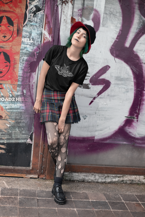 alternative grunge woman wearing moth t shirt