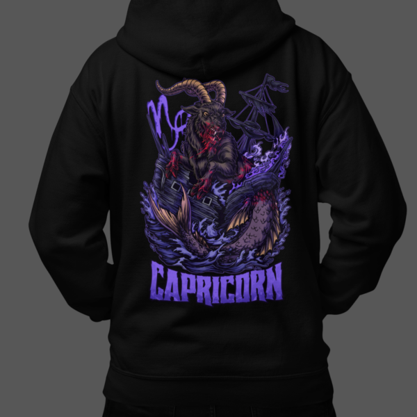 back view of capricorn dark zodiac hoodie