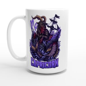 dark capricorn zodiac mug - 15oz - white - on white background