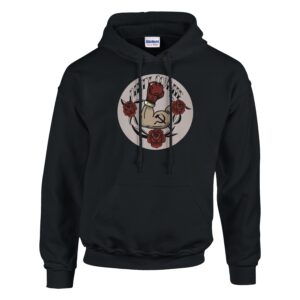 ghost mannequin flat lay of dirty commie design hoodie