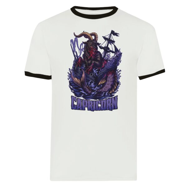 ghost mannequin of dark capricorn zodiac ringer t shirt