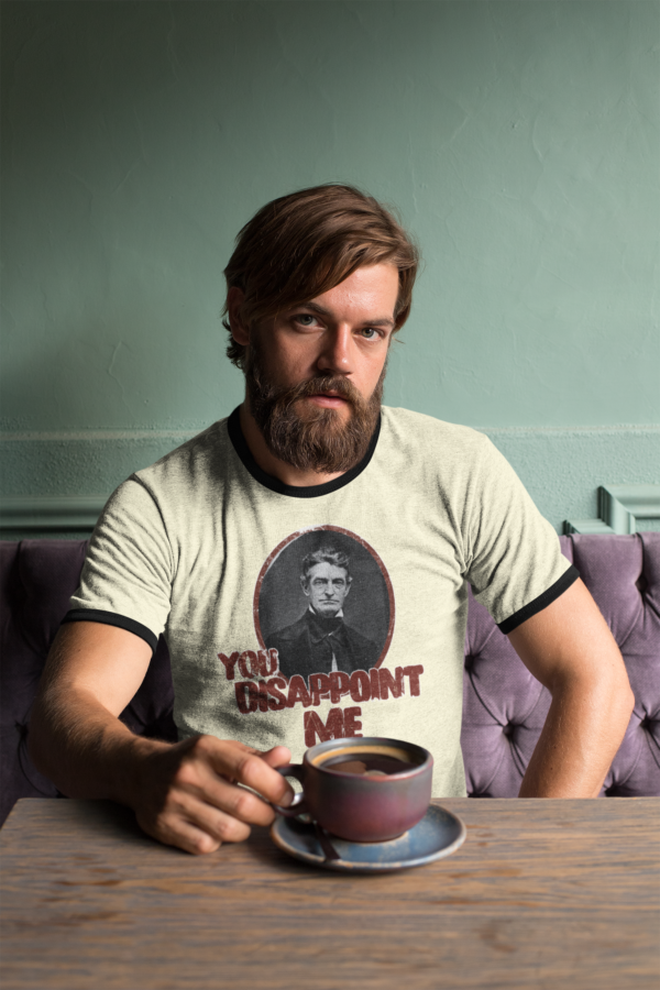 grunge punk at bar in retro ringer t shirt with john brown photo design