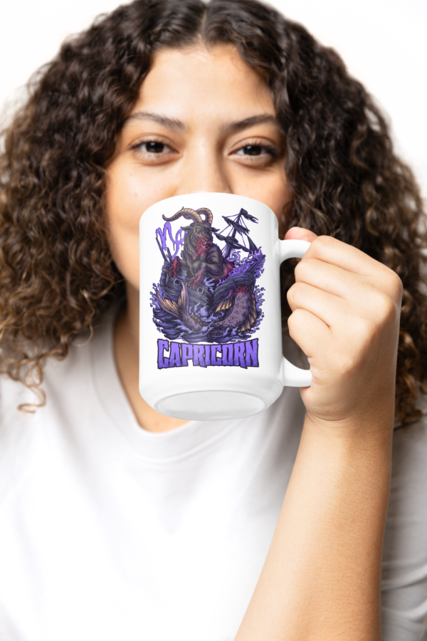 grunge style woman drinking from horror art design capricorn mug - 15 ounces