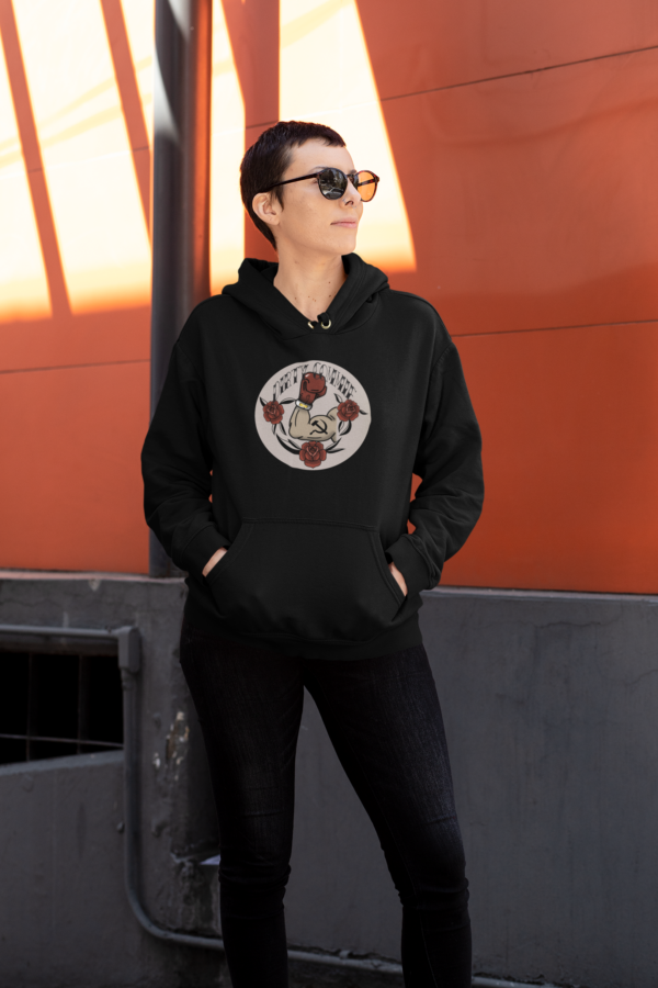 punk model in dirty commie hoodie for leftists