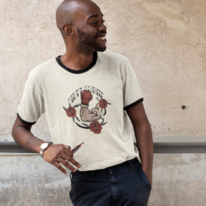 retro punk style model in funny communist shirt