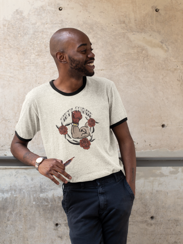 retro punk style model in funny communist shirt