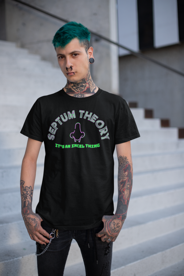 tattooed punk posing in shirt that supports women